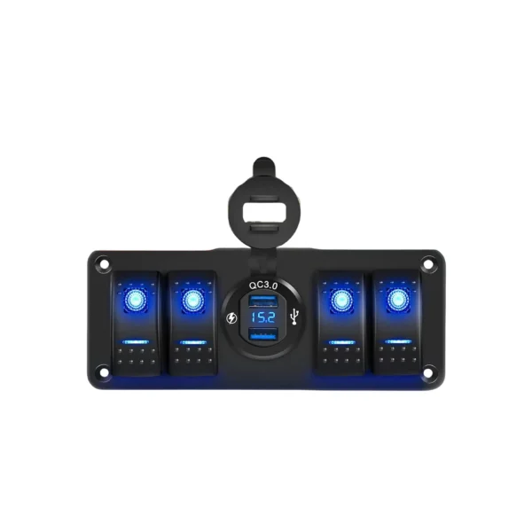 DC 12v摇臂开关QC3.0双USB充电器电压表4组摇臂开关面板汽车卡车船房车