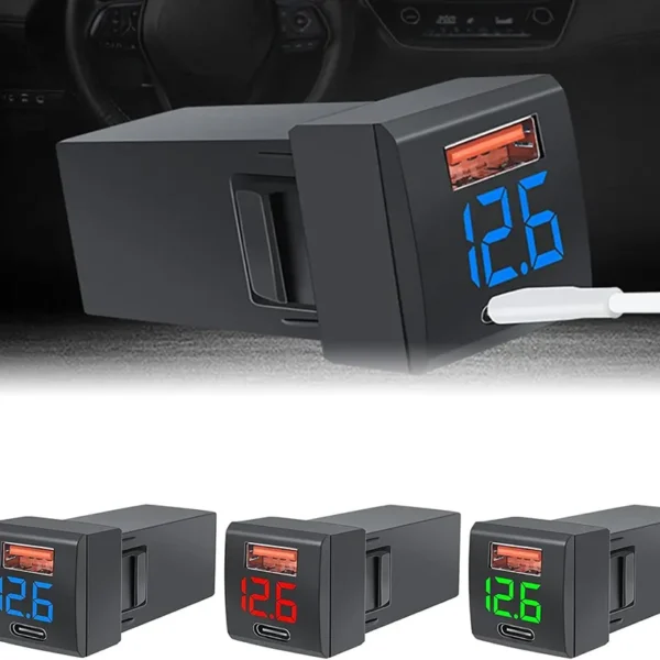 新款快速充电器C + QC 3.0 USB充电器绿色发光二极管，带伏特汽车USB插座，适用于丰田方形22.5X22.5毫米 - 图片 3