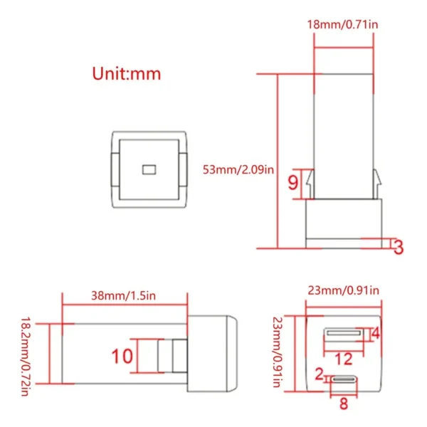 新款快速充电器C + QC 3.0 USB充电器绿色发光二极管，带伏特汽车USB插座，适用于丰田方形22.5X22.5毫米 - 图片 4
