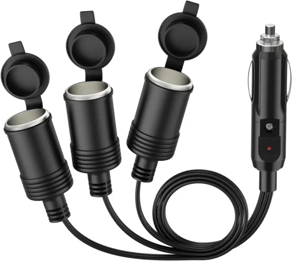 12V 24v电源充电器适配器点烟器分路器，带1个公插头至3个母插座，用于电源线和延长线