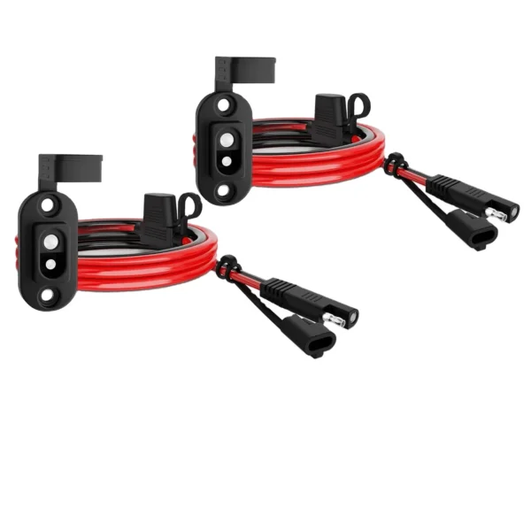 2pcs 1.5ft 12AWG电源SAE插座侧壁端口至SAE线快速连接器延伸电缆线束12V-24V，带防尘帽 - 图片 2