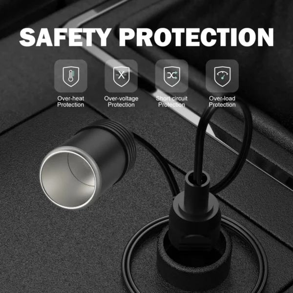 18英寸点烟器延长线，带1:1公母插座适配器12V 24v电源充电器交流端型