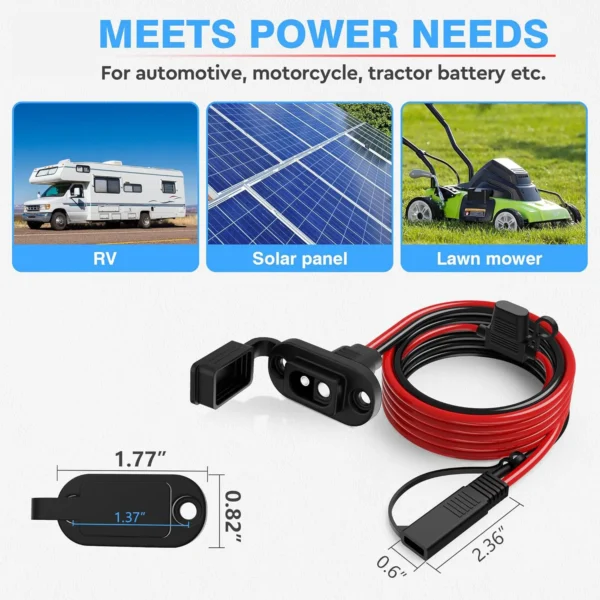 2pcs 1.5ft 12AWG电源SAE插座侧壁端口至SAE线快速连接器延伸电缆线束12V-24V，带防尘帽 - 图片 6