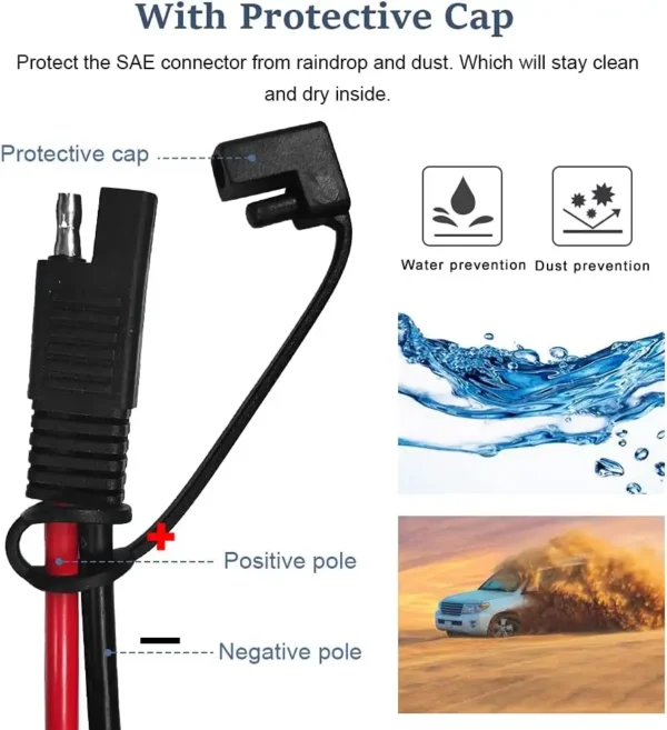 SAE至汽车公点烟器延长线12V-24V重型软线15A保险丝汽车电池充电器引线带发光二极管灯5英尺 - 图片 6