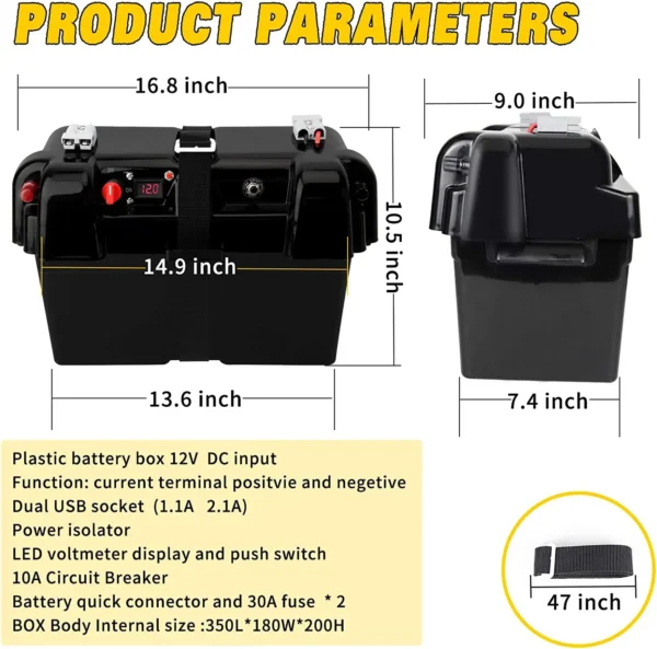 8D dc-dc防水便携式动力电池盒ABS/PC 12V 24v汽车配件野营船用储能空 - 图片 3