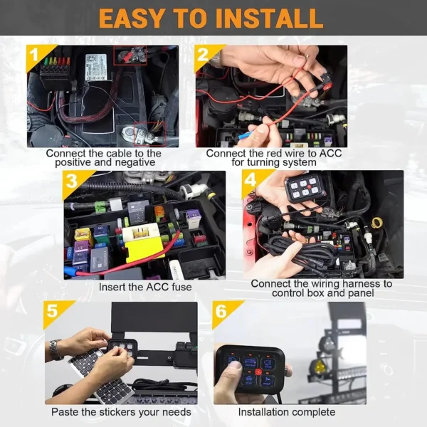 车用船用12v 24v通用继电器闪光照明开关发光二极管RGB汽车开关面板电源6组开关控制箱 - 图片 5