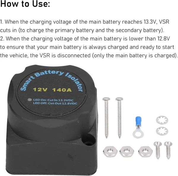双电池隔离器12V 140Amp智能电池隔离器电压敏感继电器VSR汽车房车船用全地形车UTV - 图片 6