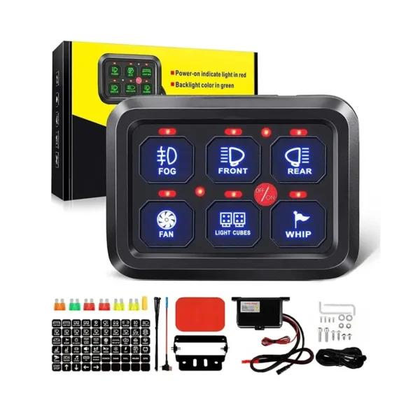 车用船用12v 24v通用继电器闪光照明开关发光二极管RGB汽车开关面板电源6组开关控制箱 - 图片 6