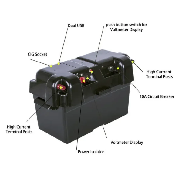 130AH深循环双系统12V USB端口船用储能电池盒，用于野营车野营船电源 - 图片 4