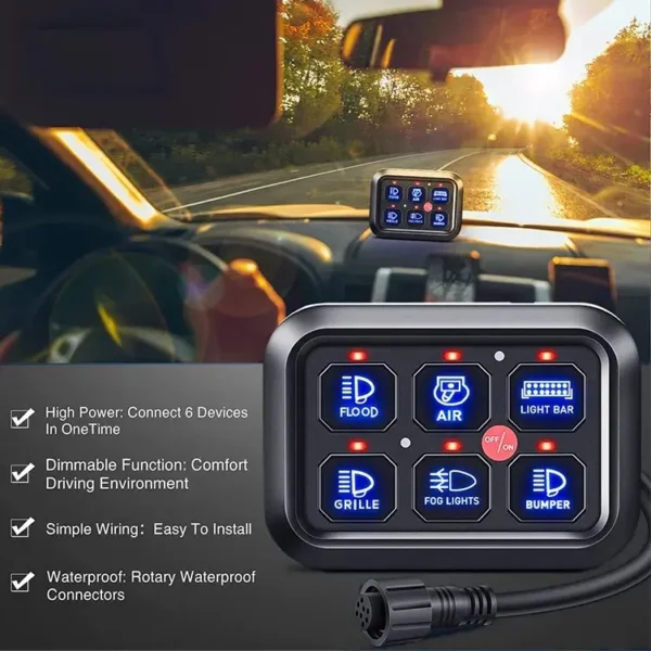 车用船用12v 24v通用继电器闪光照明开关发光二极管RGB汽车开关面板电源6组开关控制箱 - 图片 2