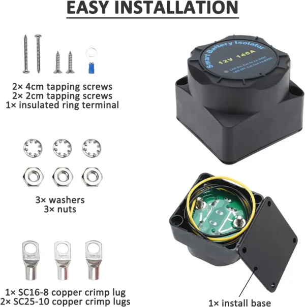 12V 140安培电压敏感继电器接线电缆套件VSR智能电池充电器汽车船双电池隔离器套件 - 图片 7